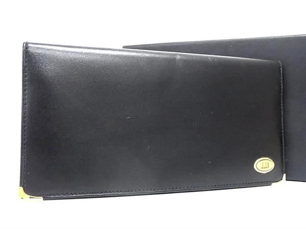 ■新品同様■ dunhill ダンヒル レザー 二つ折り 長財布 ウォレット 札入れ メンズ レディース ブラック系 AY2348