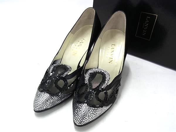 ■美品■ LANVIN ランバン レザー スパンコール ヒール パンプス 表記サイズ 4 1/2 (約22.0cm) 靴 シューズ ブラック系 DI2412