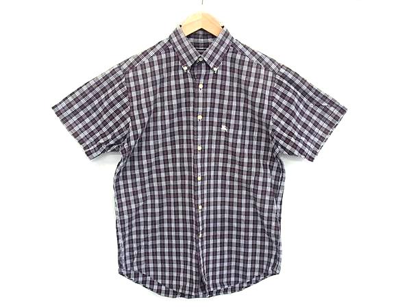 BURBERRY バーバリー ノバチェック コットン100％ 半袖 Yシャツ シャツ トップス 表記サイズ M 洋服 メンズ ネイビー系 DM1423
