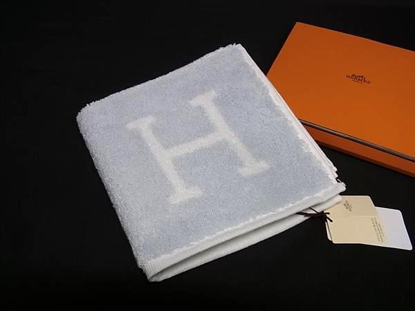 ■新品■未使用■ HERMES エルメス アヴァロン コットン100％ ハンドタオル フェイスタオル ライトブルー系×アイボリー系 HA6319