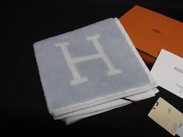 Clothing Accessories (Caps, Ties, Belts) - ■新品■未使用■ HERMES エルメス アヴァロン カレタオル コットン ハンドタオル ライトブルー系×アイボリー系 HA6341