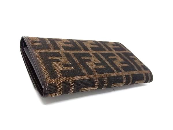 ■極美品■ FENDI フェンディ ズッカ柄 キャンバス×レザー 三つ折り 長財布 ウォレッ...