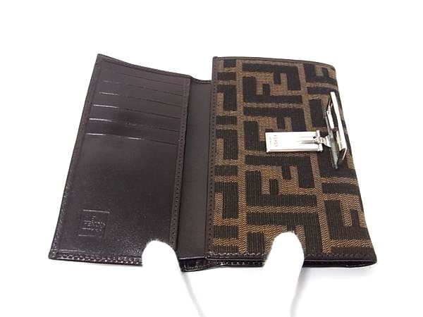 ■極美品■ FENDI フェンディ ズッカ柄 キャンバス×レザー 三つ折り 長財布 ウォレッ...