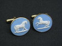 ■美品■ WEDGWOOD ウェッジウッド 馬 ホース カフリンクス カフスボタン アクセサリー メンズ ブルー系×ゴールド系 DI5768 冠婚葬祭 結婚式 ...