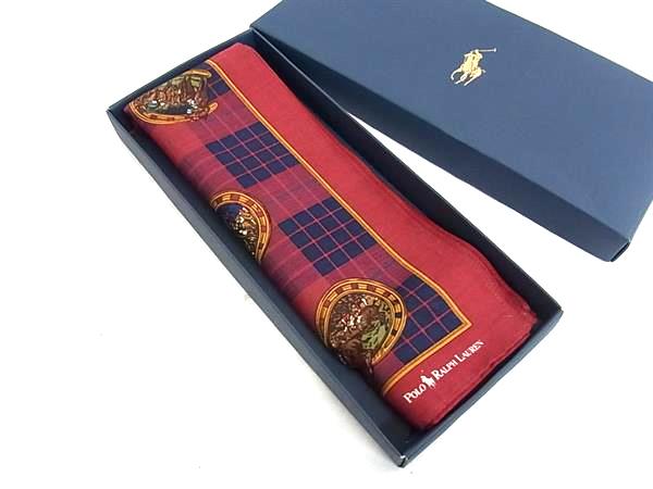 ■美品■ POLO RALPH LAUREN ポロラルフローレン ハンカチ ハンカチーフ ポケットチーフ メンズ レディース ボルドー系 DM1877