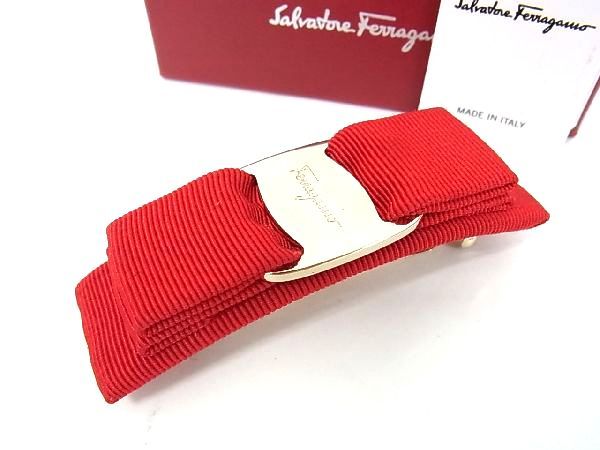 フェラガモ（バレッタ） ■新品■未使用■ Salvatore Ferragamo フェラガモ ヴァラリボン バレッタ 髪留め 髪飾り ヘアアクセサリー レッド系 AB5298アZ