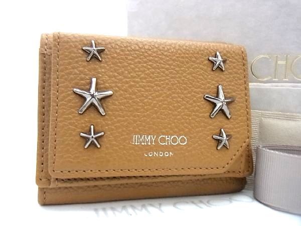 ジミーチュウ 財布（レディース） ■新品■未使用■ JIMMY CHOO ジミーチュウ ビアーレ レザー スタースタッズ 三つ折り 財布 ウォレット レディース ブラウン系 AC9982キZ