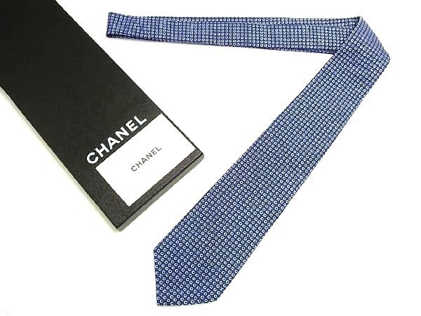 ■新品■未使用■ CHANEL シャネル ココマーク シルク100％ ネクタイ ビジネス 紳士 メンズ ネイビー系×ホワイト系 AG4062WZ