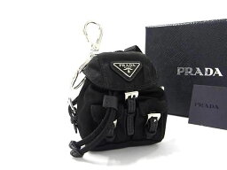 ■新品同様■ PRADA プラダ テスートナイロン バッグモチーフ キーホルダー キーリング チャーム レディース ブラック系 AV8895