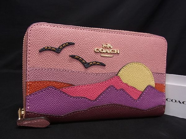 ■新品■未使用■ COACH コーチ C3641 レザー ラウンドファスナー 長財布 ウォレット レディース ピンク系×マルチカラー BB8609アZ