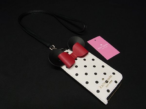 ケイトスペード ■新品■未使用■kate spade ケイトスペード K4758 レザー ミニーマウス ネックストラップ カードケース コインケース ホワイト系 BC4684sZ