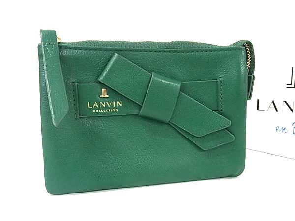 乐天商城 - ■新品同様■ LANVIN en Bleu ランバンオンブルー レザー リボン コインケース コインパース 小銭入れ 小物入れ グリーン系 BP8721