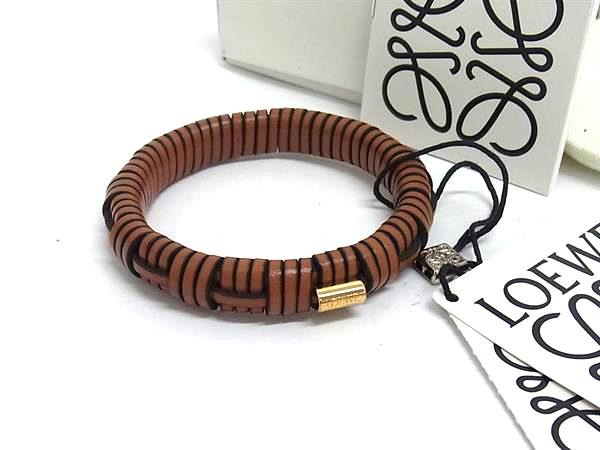 ■新品■未使用■ LOEWE ロエベ ウーブン レザー バングル ブレスレット アクセサリー レディース メンズ ブラウン系 FW2354