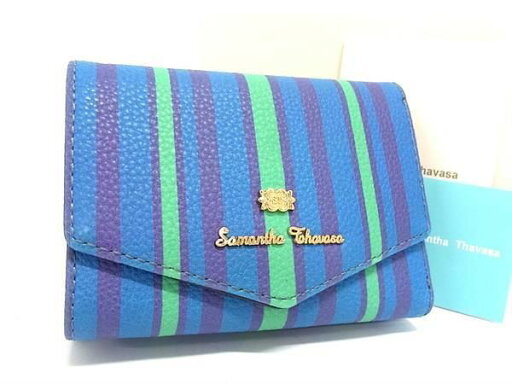 ■新品■未使用■ Samantha Thavasa サマンサタバサ レザー ストライプ柄 三つ折り 財布 ウォレット ブルー系 CB1934 ■新品■未使用■ Samantha Thavasa サマンサタバサ レザー ストライプ柄 三つ折り 財布 ウォレット ブルー系 CB1934