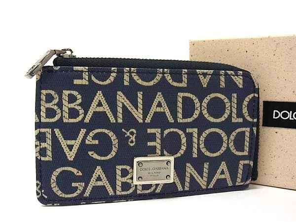 ■新品同様■ DOLCE&GABBANA ドルチェ&ガッバーナ 総柄 コーティングキャンバス フラグメントケース コインケース ネイビー系 FD2722