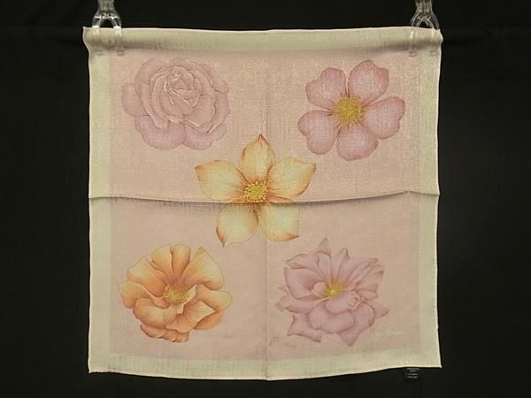 ■新品同様■ JIM THOMPSON ジムトンプソン シルク100% 花 フラワー スカーフ ストール ライトピンク系×マルチカラー DE8611