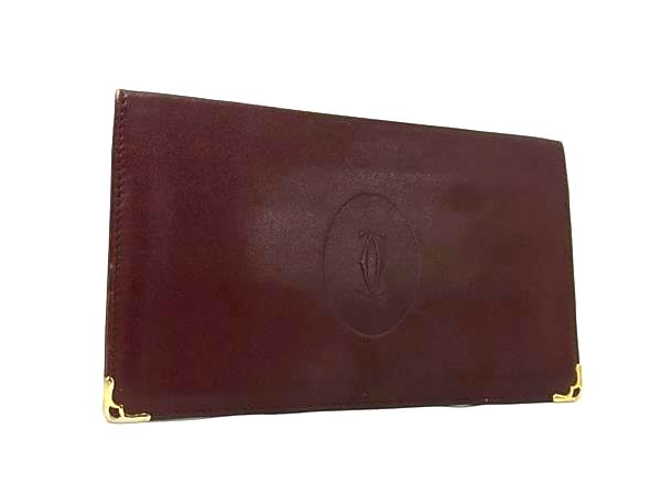 Cartier カルティエ マストライン レザー 二つ折り 長財布 ウォレット 札入れ カード入れ メンズ レディース ボルドー系 DJ1892