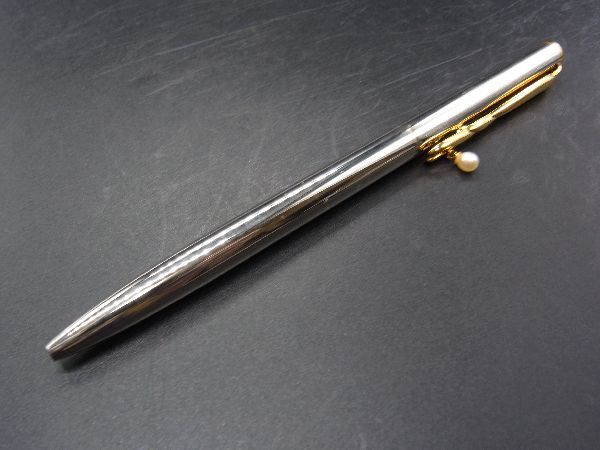 ■美品■ MIKIMOTO ミキモト パール約3mm 本真珠 ツイスト式 ボールペン 筆記用具 ステーショナリー シルバー系×ゴールド系 DF0867