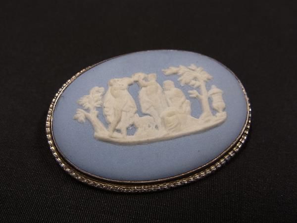 ■美品■ WEDGWOOD ウェッジウッド カメオ ピンブローチ ピンバッジ アクセサリー レディース シルバー系×ライトブルー系 DF9150