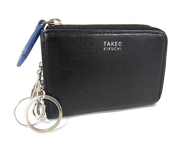■美品■ TAKEO KIKUCHI タケオキクチ レザー 4連 キーケース 鍵入れ メンズ レディース ブラック系 DM2081