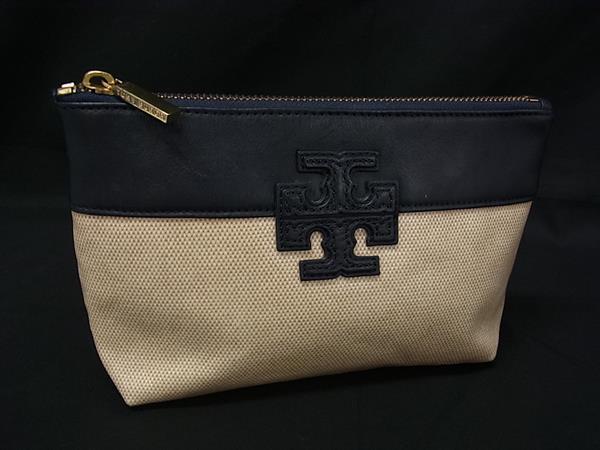 トリーバーチ TORY BURCH トリーバーチ コーティングキャンバス×レザー マルチポーチ マルチケース アイボリー系×ダークネイビー系 DM2107