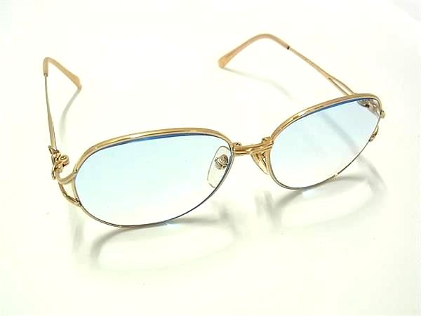 ■美品■ Rudolph Valentino ルドルフバレンチノ 54□14-132 度入り サングラス メガネ 眼鏡 レディース メンズ ゴールド系 DJ2837