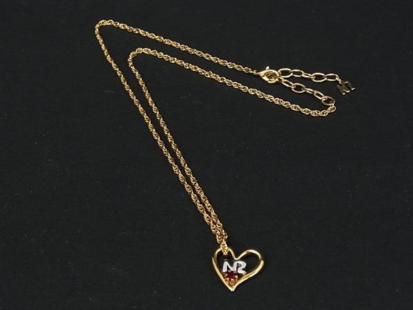 樂天商城 - ■極美品■ NINA RICCI ニナリッチ ハート カラーストーン ネックレス ペンダン卜 アクセサリー ゴールド系×レッド系 DM2172