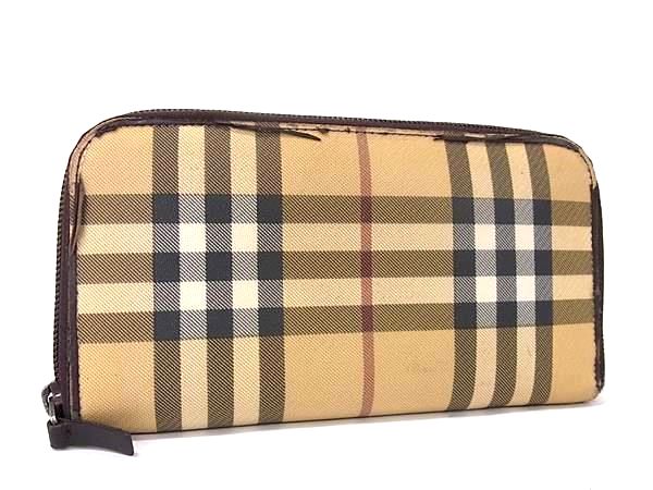 BURBERRY バーバリー ノバチェック PVC ラウンドファスナー 長財布 ウォレット 札入れ 小銭入れ ベージュ系 DM2278