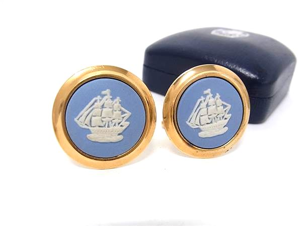 WEDGWOOD ウェッジウッド ジャスパー カメオ シップ 船 カフリンクス カフスボタン アクセサリー ゴールド系×ライトブルー系 DM2400