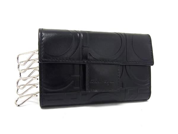 ■美品■ Salvatore Ferragamo フェラガモ ガンチーニ柄 レザー 6連 キーケース 鍵入れ レディース メンズ ブラック系 DP1803