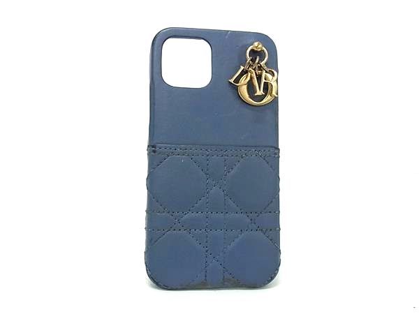ChristianDior レディディオール カナージュ レザー iPhone12/12Pro 対応 アイフォンケース スマホケース ブルーグレー系 AY8280