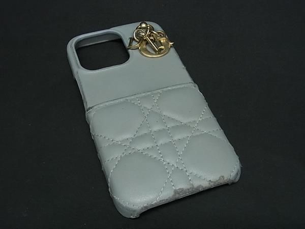 ChristianDior ディオール レディディオール カナージュ レザー iPhone 13Pro 対応 スマホケース ライトブルー系 AZ4154