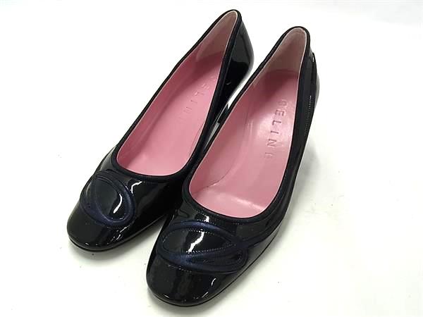 ■美品■ CELINE セリーヌ パテントレザー ヒール パンプス 表記サイズ 35 1/2 (約22.5cm) 靴 シューズ レディース ブラック系 DH6193