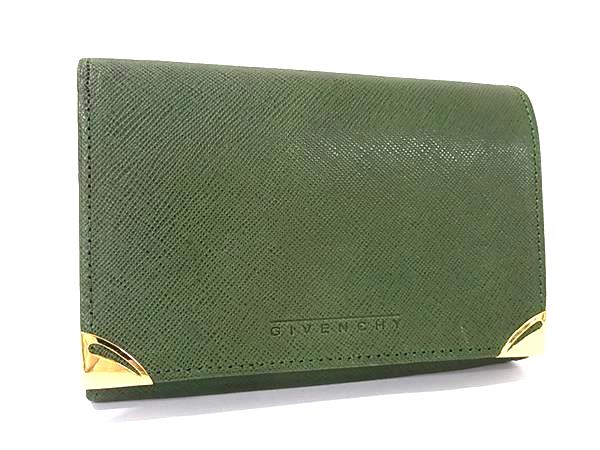 ■美品■ GIVENCHY ジバンシィ レザー 二つ折り 財布 ウォレット 小銭入れ 札入れ カード入れ レディース グリーン系 DM2436