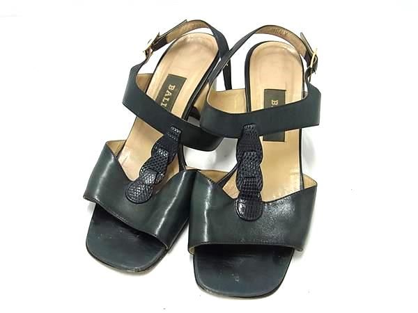 BALLY バリー レザー ヒール サンダル 表記サイズ35 (約22.5cm) 靴 シューズ レディース グリーン系 DG3750