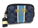 ■美品■ COACH コーチ シグネチャー キャンバス×レザー メイクポーチ 化粧ポーチ マルチケース 小物入れ ブルー系 DH6833(4)