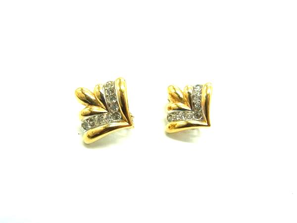 ■美品■ NINA RICCI ニナリッチ ラインストーン クリップ式 イヤリング アクセサリー レディース ゴールド系 DH7576