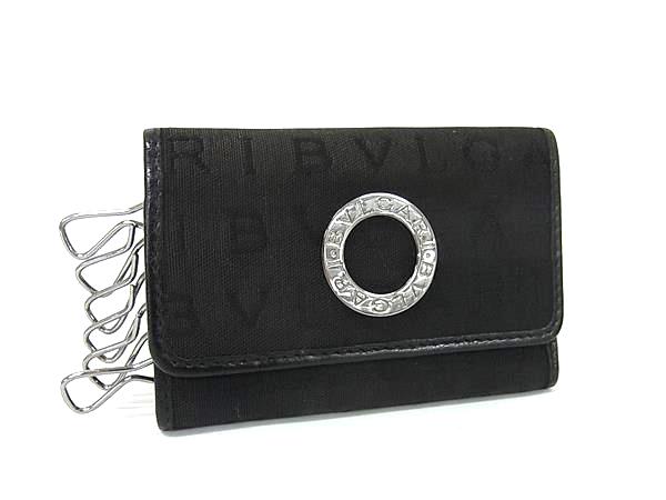BVLGARI ブルガリブルガリ ロゴマニア キャンバス×レザー 6連 キーケース 鍵入れ メンズ レディース ブラック系 DM5718