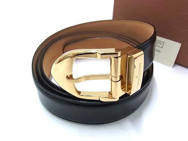 ■美品■ LOUIS VUITTON ルイヴィトン M6883U サンチュール クラシック レザー ゴールド金具 ベルト メンズ 紳士 ブラック系 HA6660