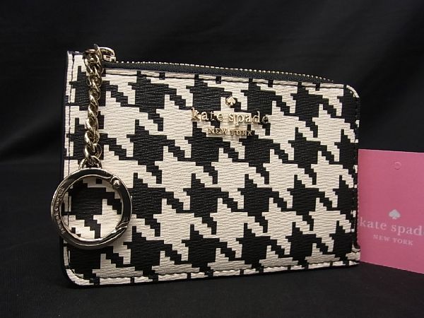 ケイトスペード ■新品■未使用■ kate spade ケイトスペード K9154 PVC 千鳥格子柄 カードケース コインケース ブラック系×ホワイト系 BC4639アZ