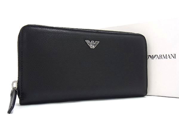 ■新品■未使用■ EMPORIO ARMANI エンポリオアルマーニ レザー ラウンドファスナー 長財布 ウォレット メンズ ブラック系 BD9001