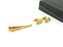 ■美品■ dunhill ダンヒル カフスボタン ネクタイピン アクセサリー 2点セット ビジネス 紳士 メンズ ゴールド系×シルバー系 DI1822