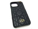 ChristianDior クリスチャンディオール カナージュ レザー スマホケース アイフォンカバー iPhone13Pro対応 ブラック系 FM5582