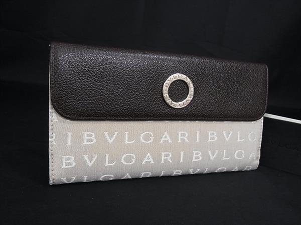 U, 吉 - ■新品■未使用■ BVLGARI ブルガリ ロゴマニア レザー×キャンバス 三つ折り 長財布 ウォレット ブラウン系×ベージュ系 FX5856