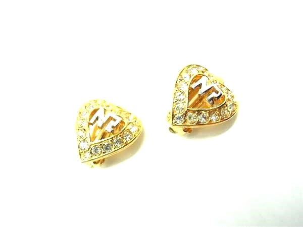 N - NINA RICCI ニナリッチ ラインストーン ハートモチーフ クリップ式 イヤリング アクセサリー レディース ゴールド系 DJ6381