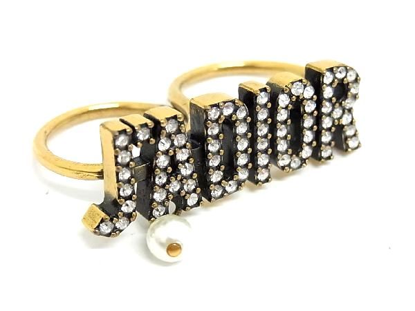 ■極美品■ ChristianDior ディオール J'A DIOR ラインストーン ダブルリング 指輪 アクセサリー 表記サイズM ゴールド系 AQ1376