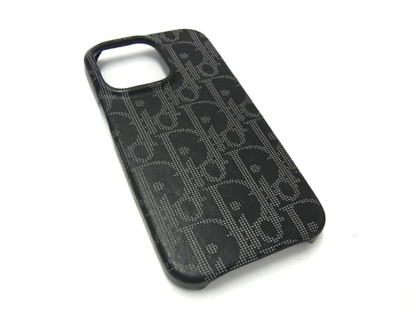 ■美品■ DIOR ディオール トロッター レザー iPhone13pro 対応 スマホケース アイフォンカバー レディース ブラック系 BP1171