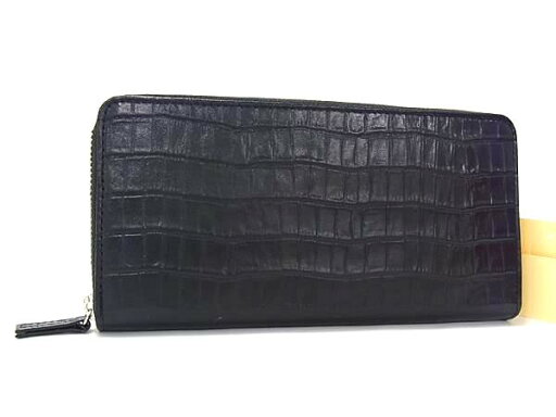 ■新品■未使用■ PRARE プレリー クロコダイル型押しレザー ラウンドファスナー 長財布 ウォレット メンズ ブラック系 BP1140 ■新品■未使用■ PRARE プレリー クロコダイル型押しレザー ラウンドファスナー 長財布 ウォレット メンズ ブラック系 BP1140