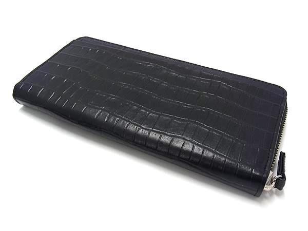 ■新品■未使用■ PRARE プレリー クロコダイル型押しレザー ラウンドファスナー 長財布 ウォレット メンズ ブラック系 BP1140