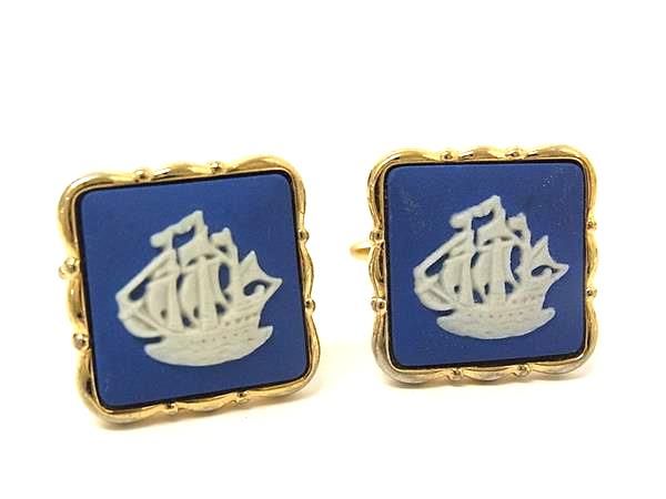 WEDGWOOD ウェッジウッド ジャスパー カフリンクス カフスボタン アクセサリー 紳士 メンズ ブルー系×ゴールド系 DG2440 冠婚葬祭 結婚式 葬式